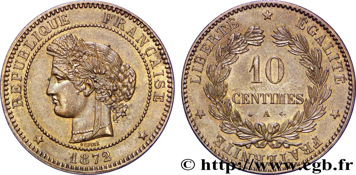 10 centimes Cérès 1872 Paris F.135/8 SPL58 