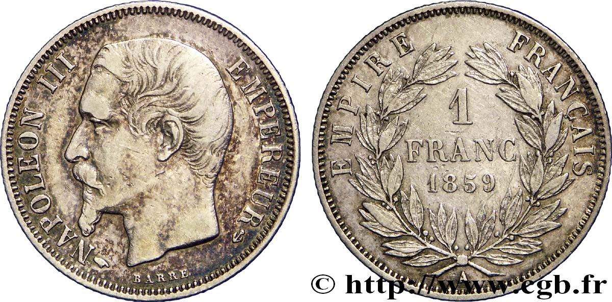 1 franc Napoléon III, tête nue 1859 Paris F.214/12 TTB40 