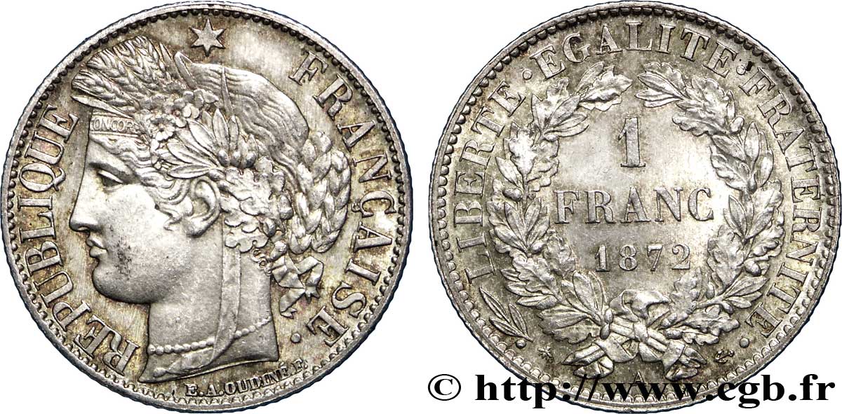 1 franc Cérès, IIIe République 1872 Paris F.216/5 SUP60 