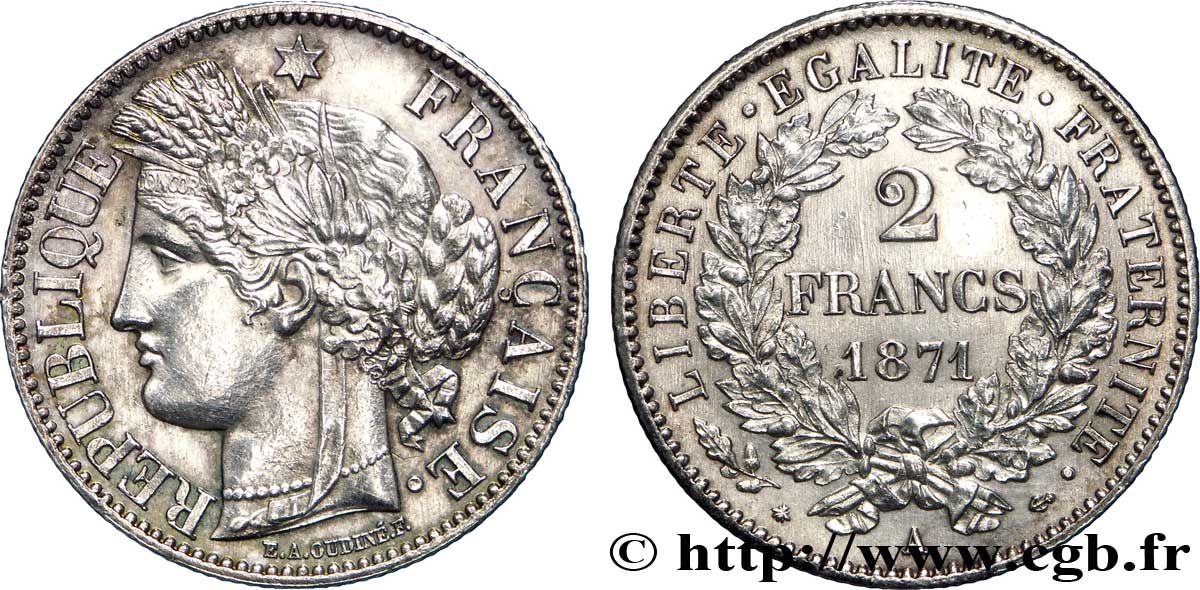 2 francs Cérès, avec légende 1871 Paris F.265/4 SUP 