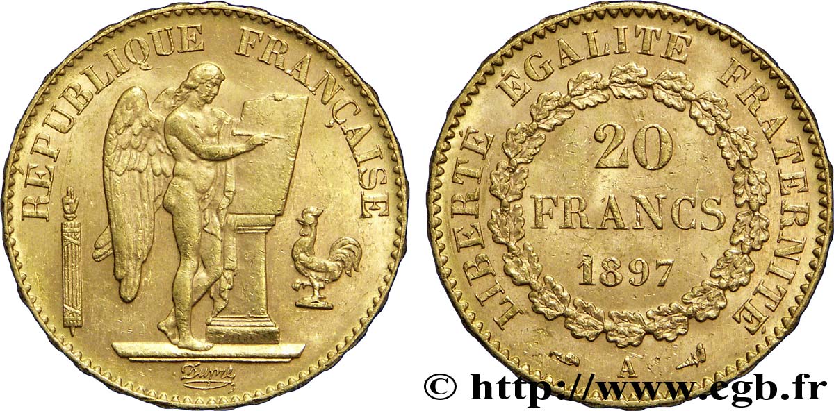 20 francs or Génie, Troisième République 1897 Paris F.533/22 SUP58 