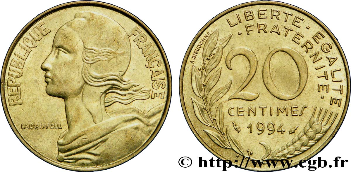 20 centimes Marianne 1994 Pessac F.156/37 AU58 