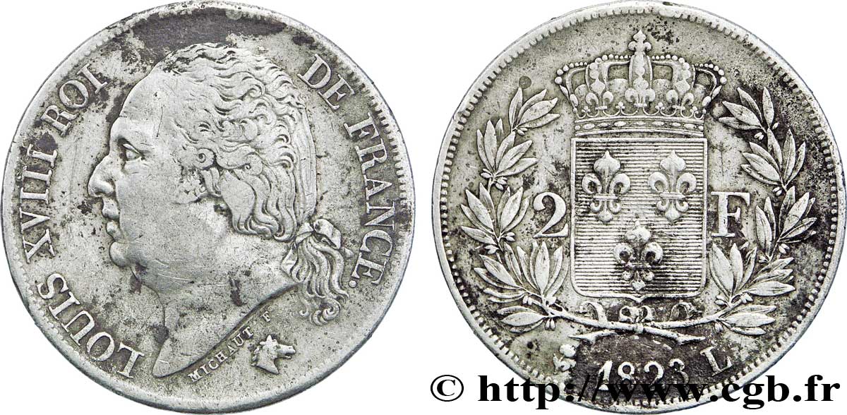 2 francs Louis XVIII 1823 Bayonne F.257/47 VF35 