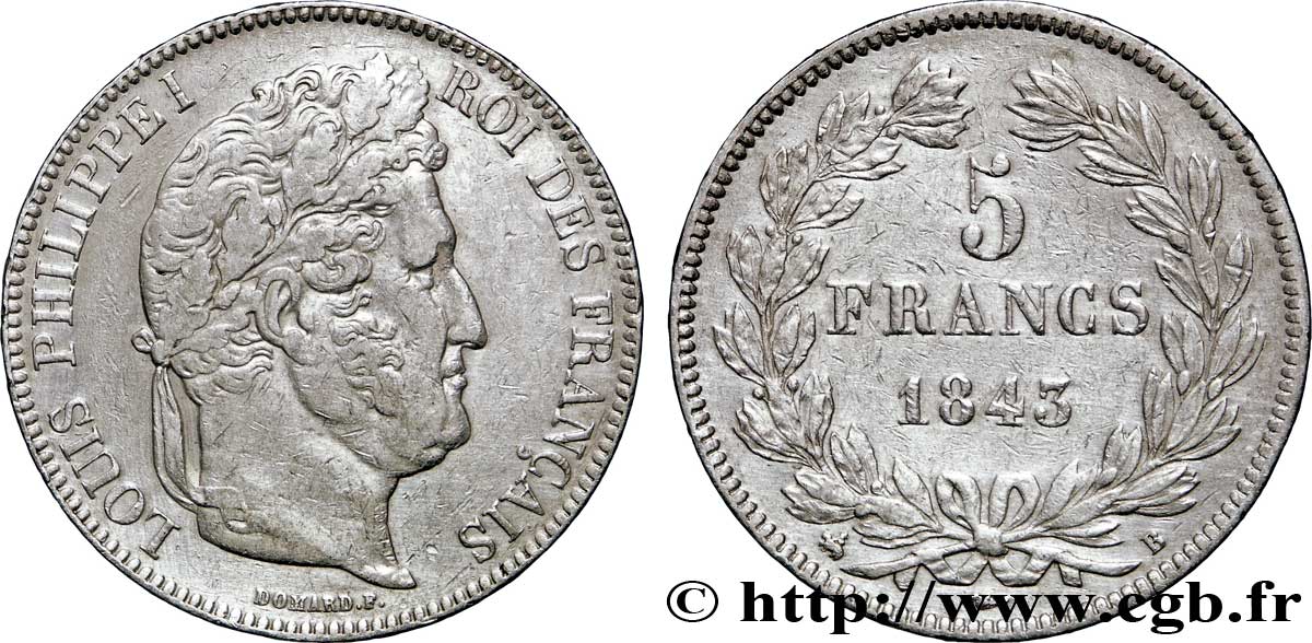 5 francs IIe type Domard 1843 Rouen F.324/101 TTB48 
