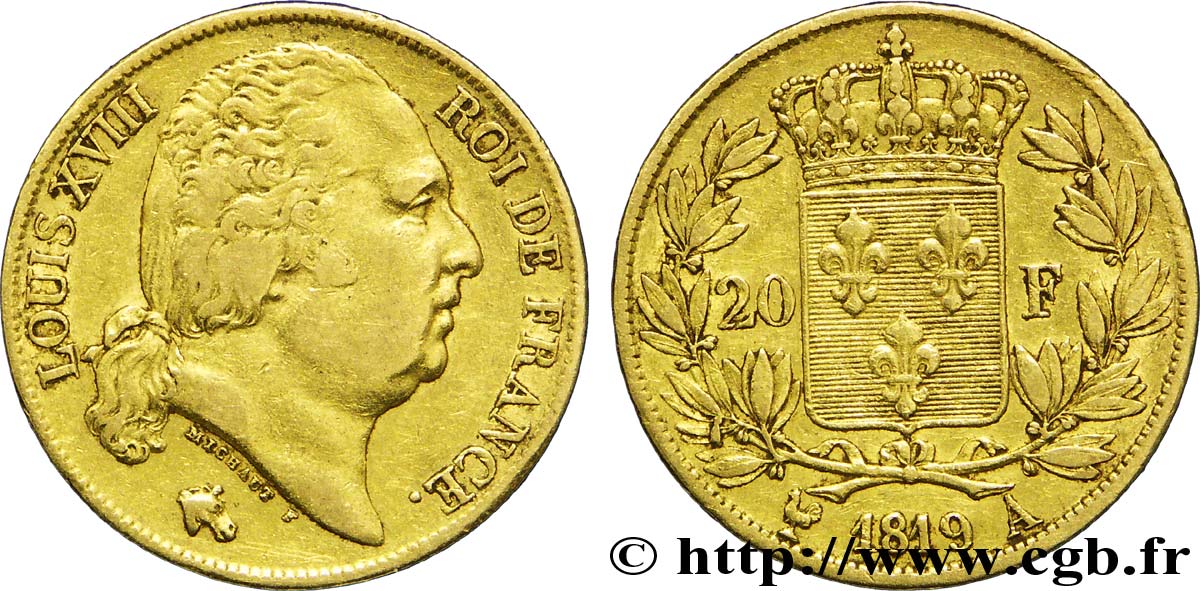 20 francs or Louis XVIII, tête nue 1819 Paris F.519/15 TTB45 