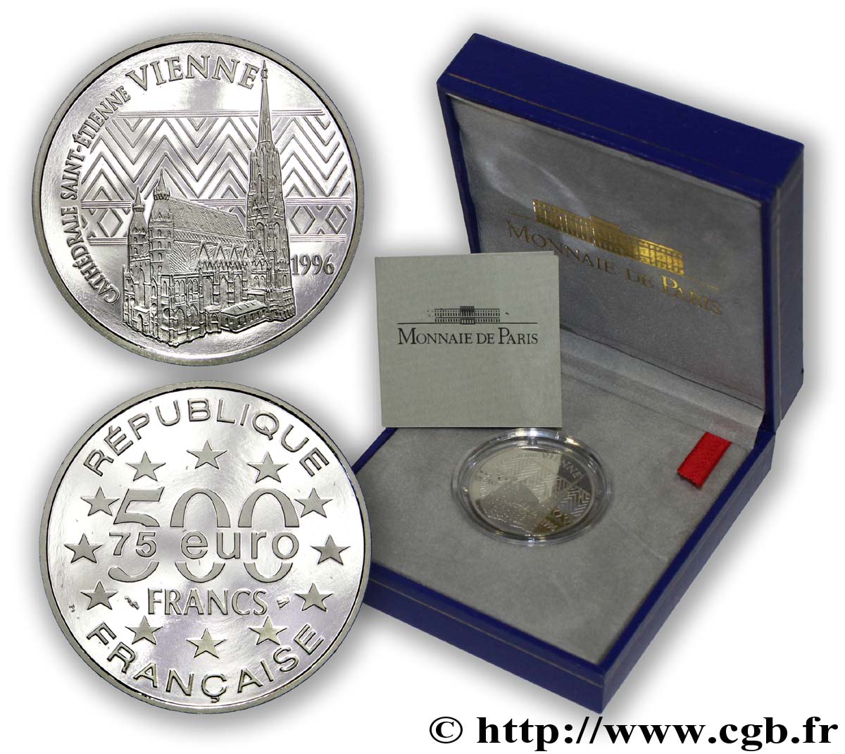 Belle Épreuve Platine 75 écus / 500 francs - La Cathédrale Saint-Étienne (Vienne, Autriche) 1996  F.2116 1 FDC70 