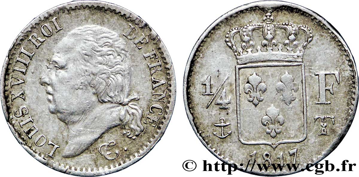 1/4 franc Louis XVIII  1817 Nantes F.163/10 VF30 