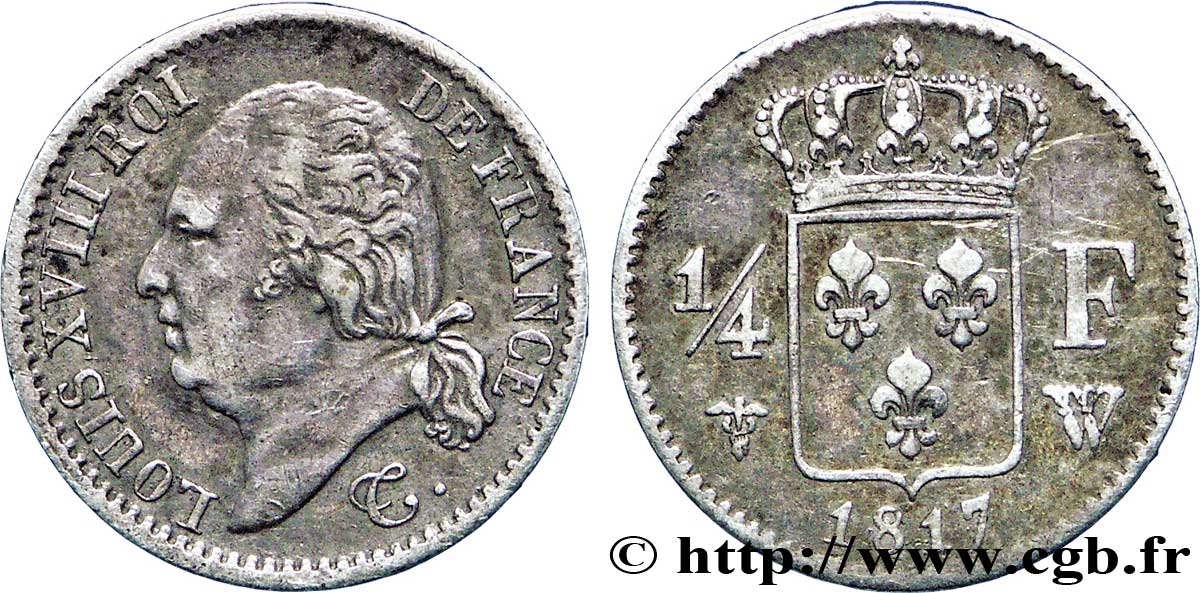 1/4 franc Louis XVIII 1817 Lille F.163/11 TTB45 