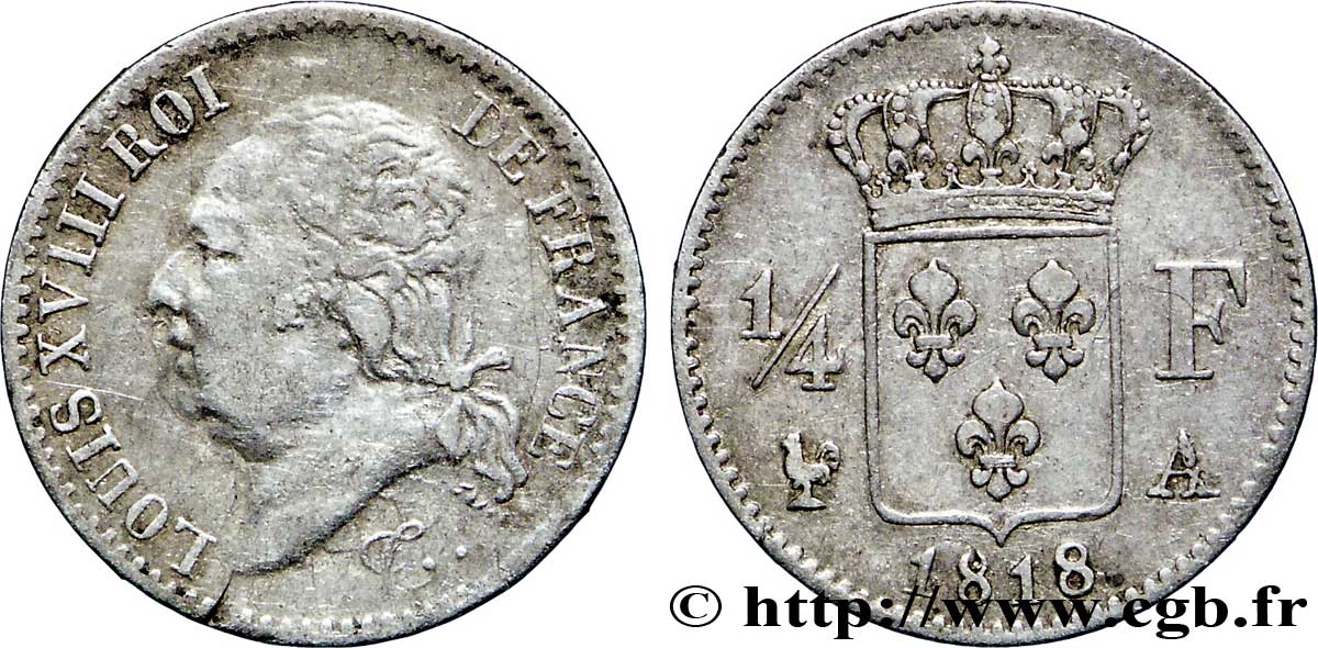 1/4 franc Louis XVIII 1818 Paris F.163/12 TB23 