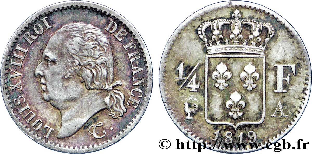 1/4 franc Louis XVIII 1819 Paris F.163/15 TTB48 
