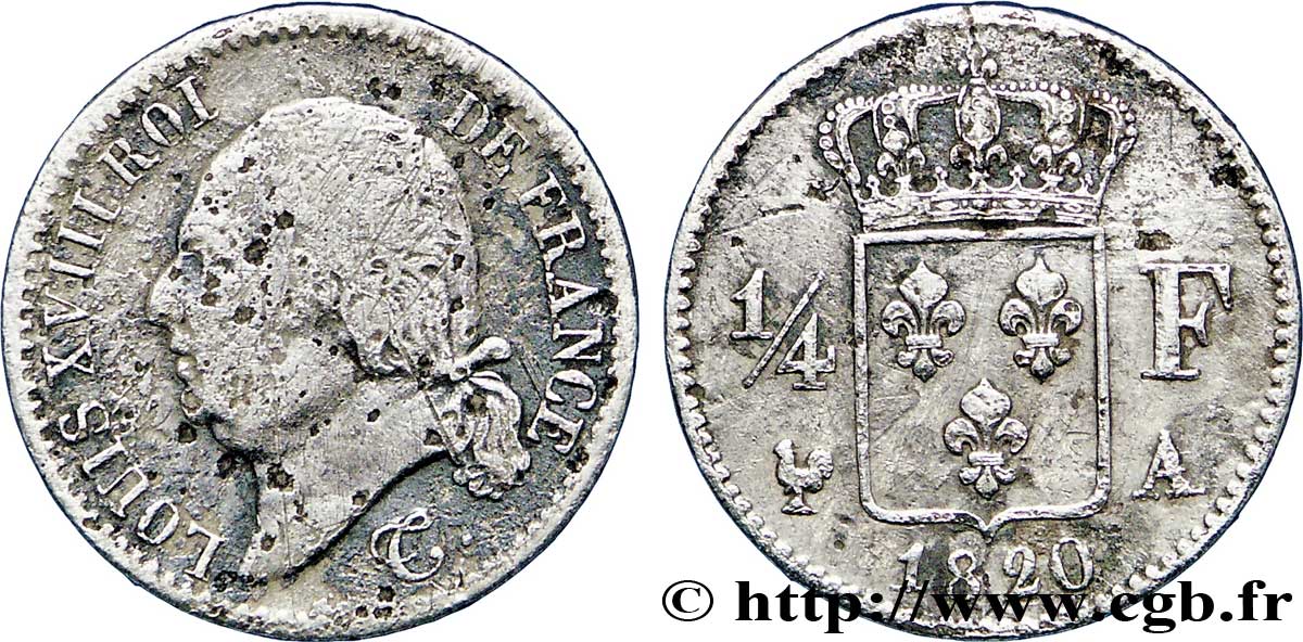 1/4 franc Louis XVIII  1820 Paris F.163/18 F18 