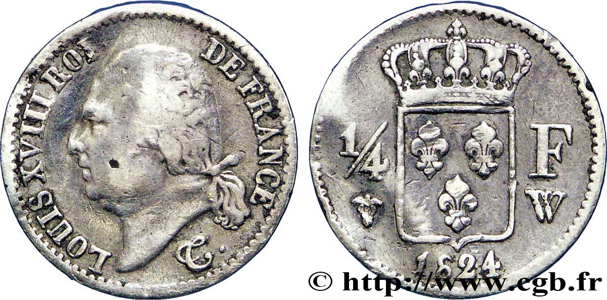1/4 franc Louis XVIII 1824 Lille F.163/35 F14 