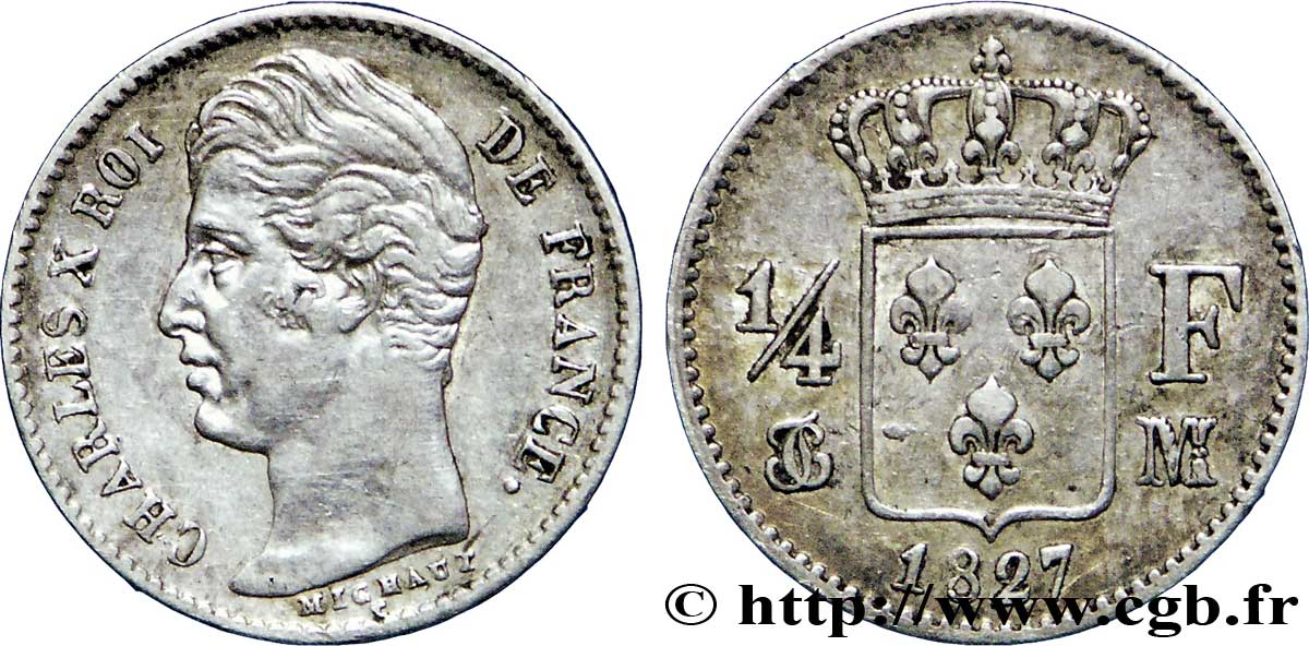 1/4 franc Charles X 1827 Toulouse F.164/16 TTB45 