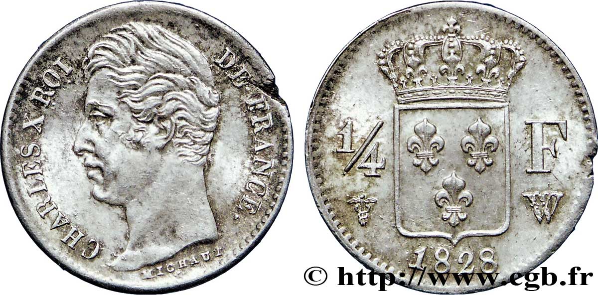1/4 franc Charles X 1828 Lille F.164/28 AU58 