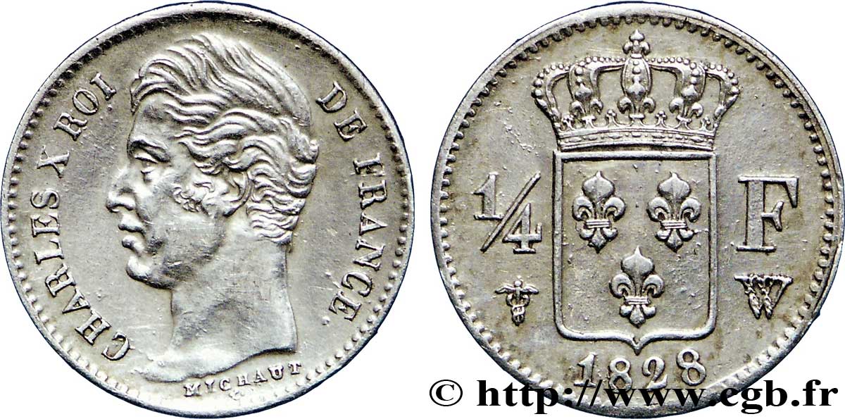 1/4 franc Charles X 1828 Lille F.164/28 MBC50 