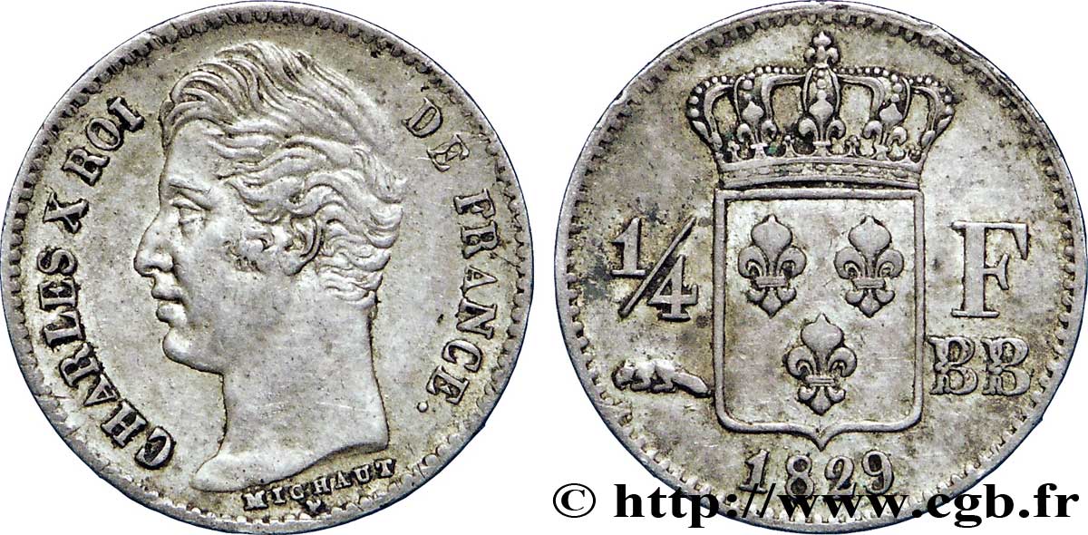 1/4 franc Charles X 1829 Strasbourg F.164/31 TTB45 