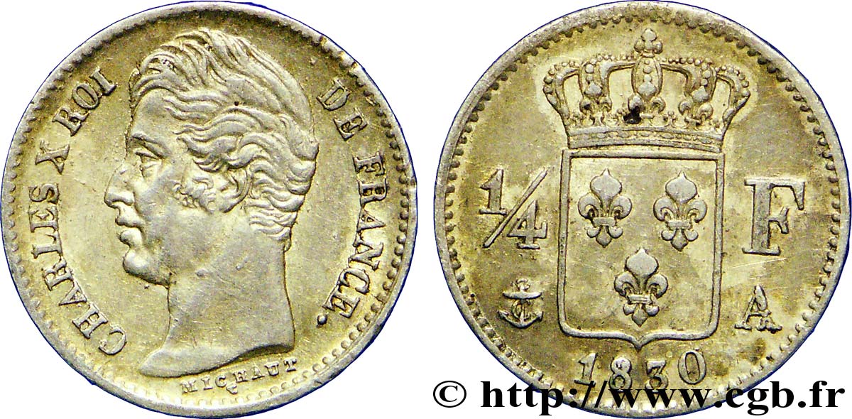 1/4 franc Charles X 1830 Paris F.164/39 MBC52 