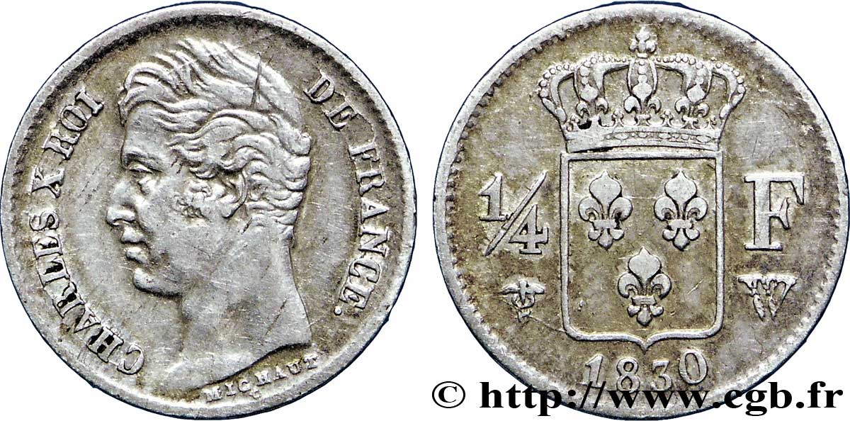 1/4 franc Charles X 1830 Lille F.164/42 XF45 
