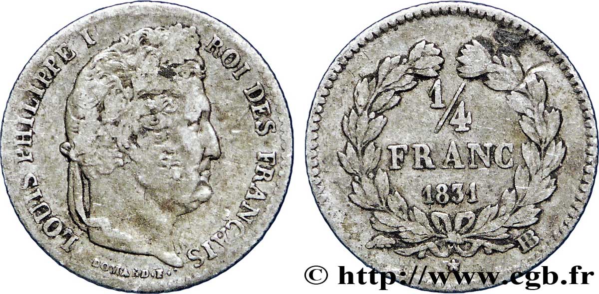 1/4 franc Louis-Philippe 1831 Strasbourg F.166/3 TB28 
