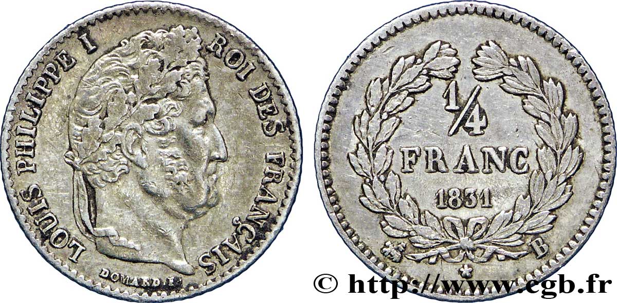 1/4 franc Louis-Philippe 1831 Rouen F.166/2 XF45 