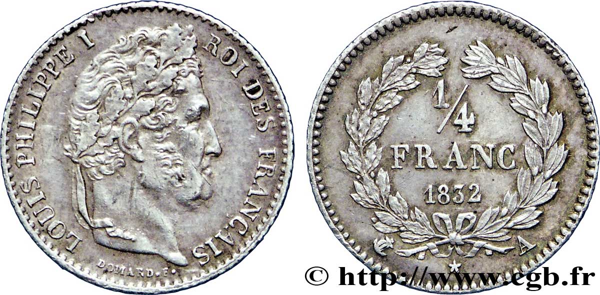 1/4 franc Louis-Philippe 1832 Paris F.166/14 AU55 
