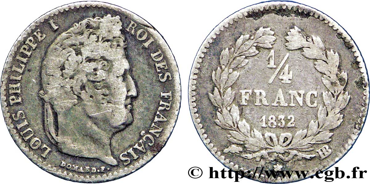 1/4 franc Louis-Philippe 1832 Strasbourg F.166/17 TB20 