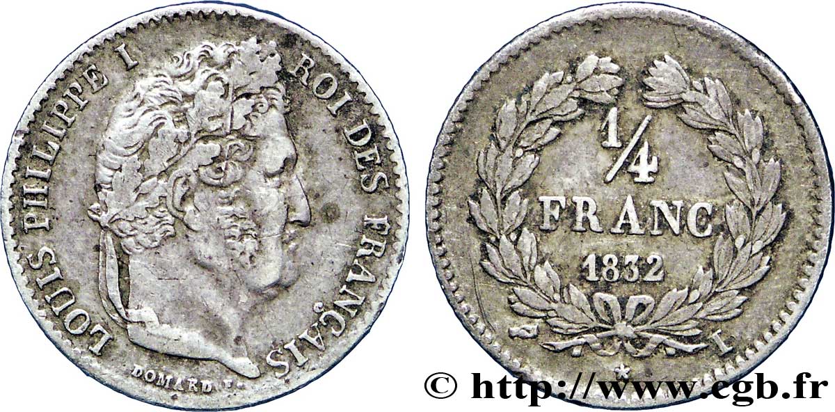 1/4 franc Louis-Philippe 1832 Limoges F.166/20 XF40 