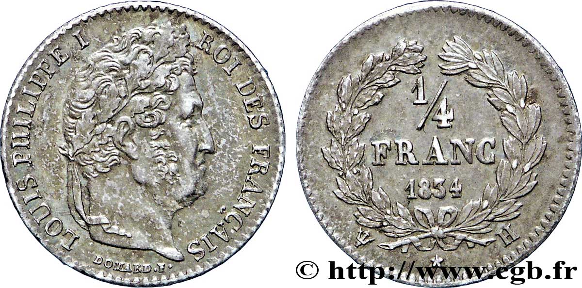 1/4 franc Louis-Philippe 1834 La Rochelle F.166/41 EBC55 
