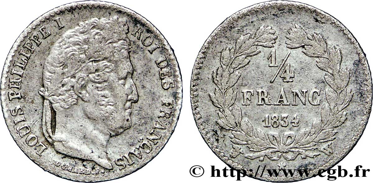 1/4 franc Louis-Philippe 1834 Lille F.166/48 TB35 