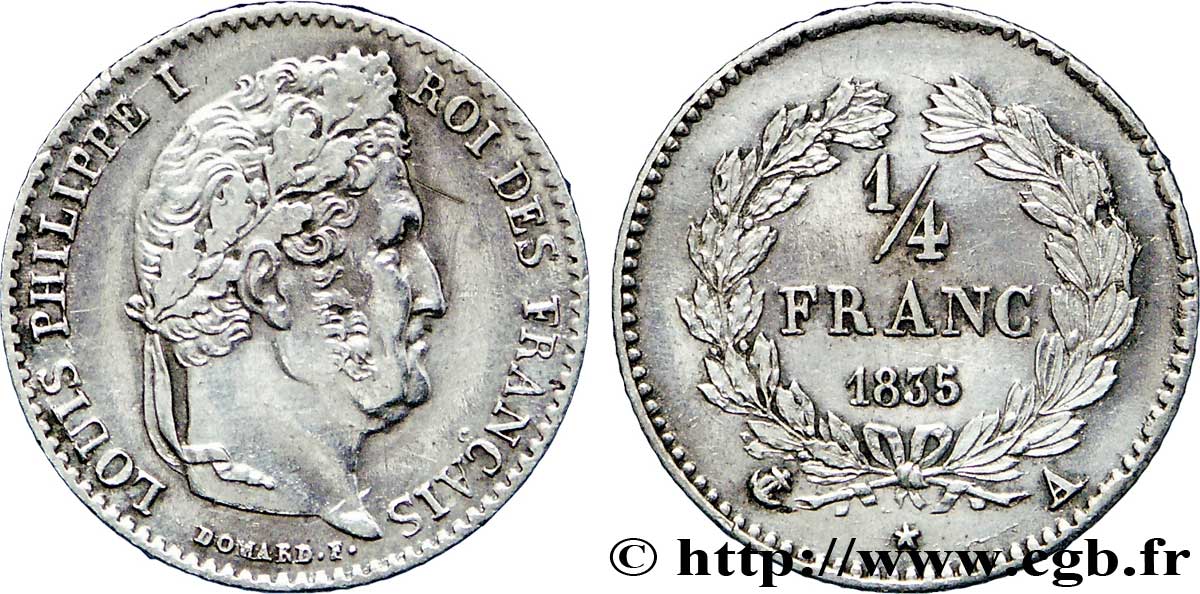 1/4 franc Louis-Philippe 1835 Paris F.166/49 MS60 