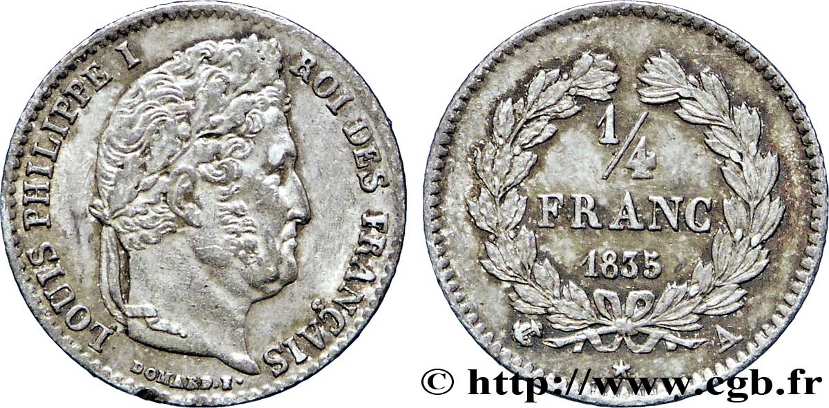 1/4 franc Louis-Philippe 1835 Paris F.166/49 AU58 