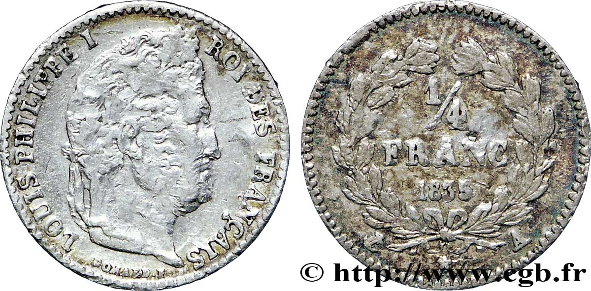 1/4 franc Louis-Philippe 1835 Paris F.166/49 TB20 