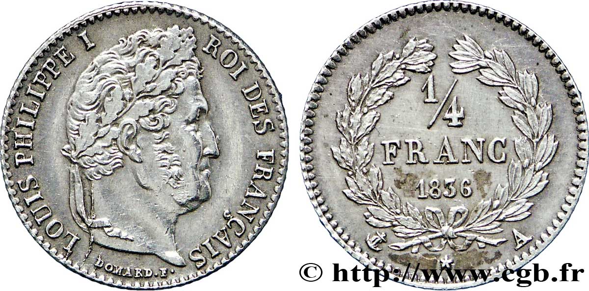 1/4 franc Louis-Philippe 1836 Paris F.166/59 AU58 