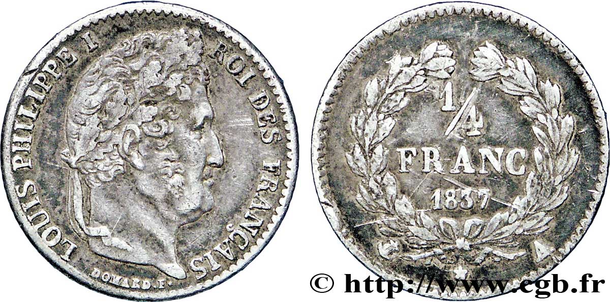 1/4 franc Louis-Philippe 1837 Paris F.166/63 TTB45 