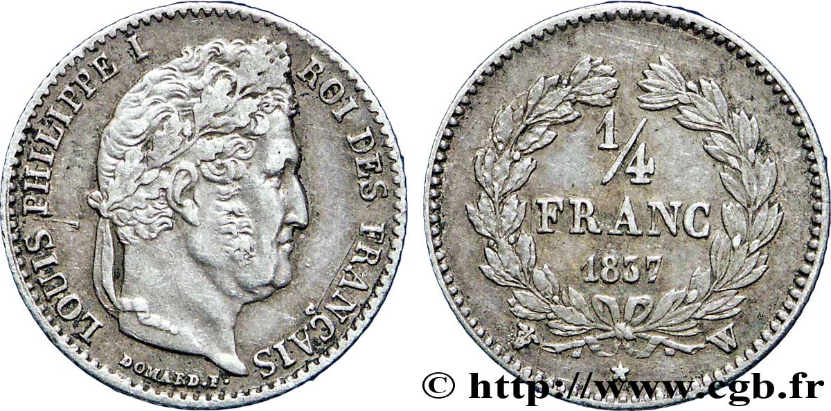 1/4 franc Louis-Philippe 1837 Lille F.166/68 TTB50 