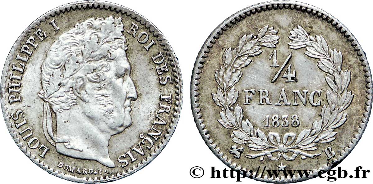 1/4 franc Louis-Philippe 1838 Rouen F.166/70 EBC58 