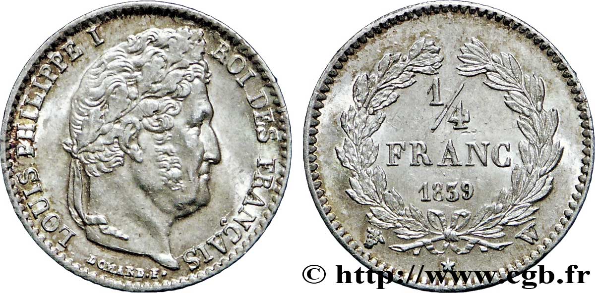 1/4 franc Louis-Philippe 1839 Lille F.166/79 MS63 
