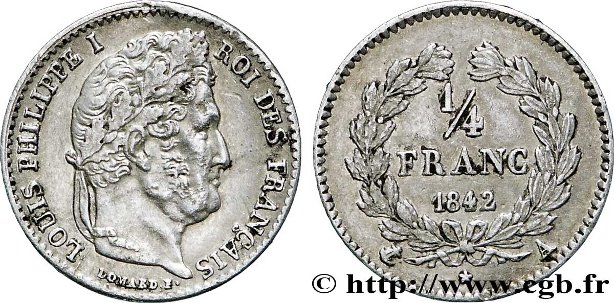 1/4 franc Louis-Philippe 1842 Paris F.166/89 AU53 