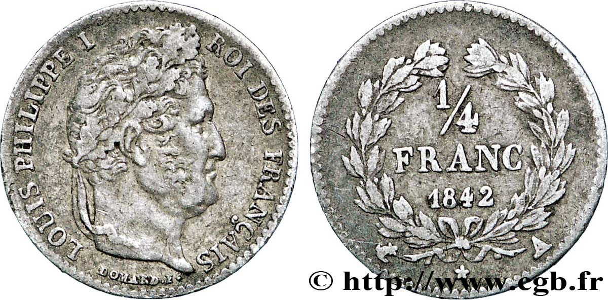 1/4 franc Louis-Philippe 1842 Paris F.166/89 XF45 