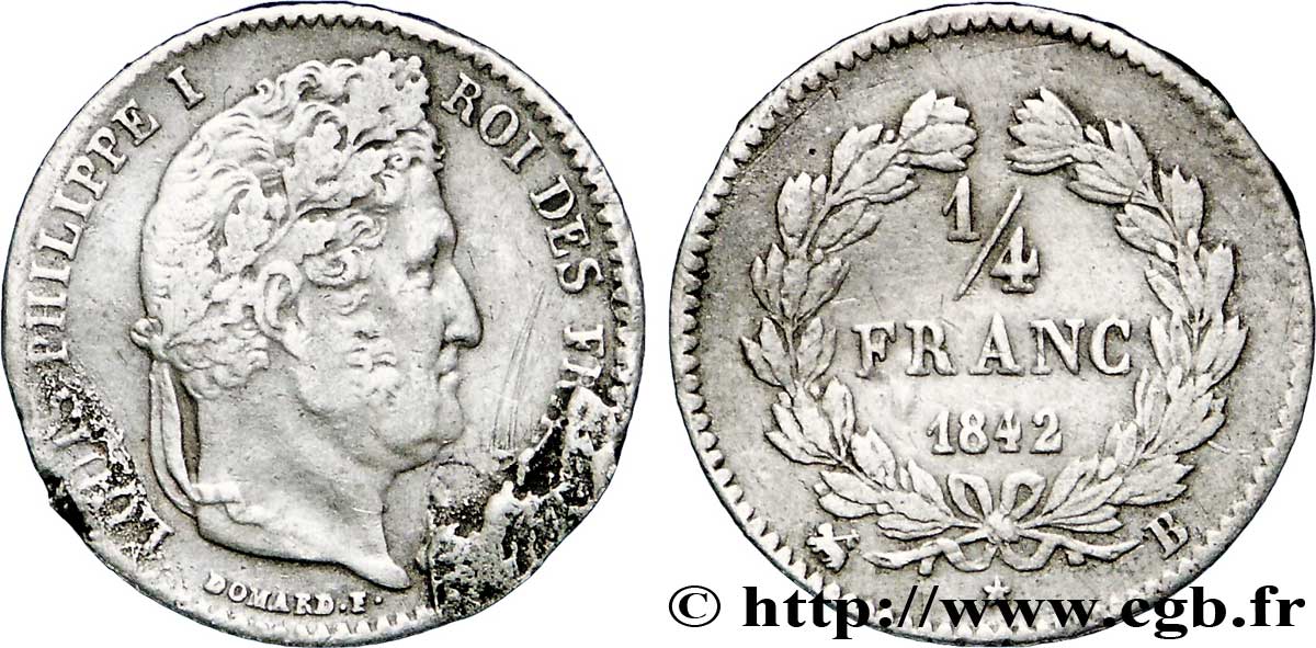1/4 franc Louis-Philippe 1842 Rouen F.166/90 TB35 
