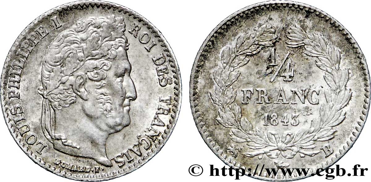 1/4 franc Louis-Philippe 1843 Rouen F.166/94 VZ60 