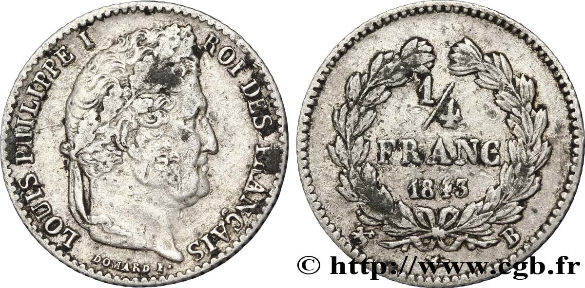 1/4 franc Louis-Philippe 1843 Rouen F.166/94 XF45 