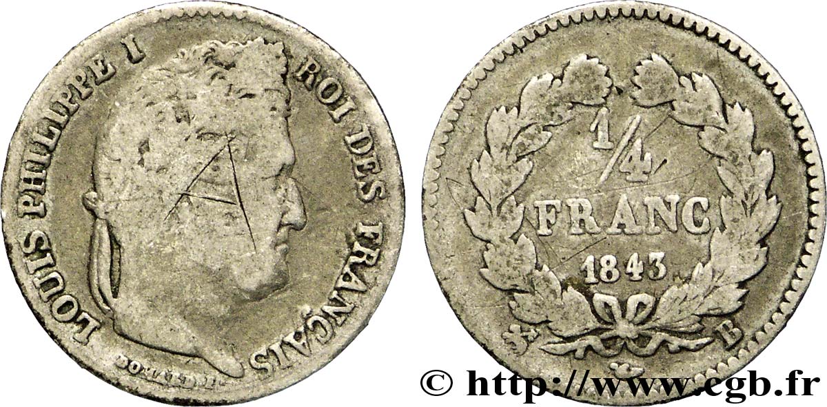 1/4 franc Louis-Philippe 1843 Rouen F.166/94 VG10 