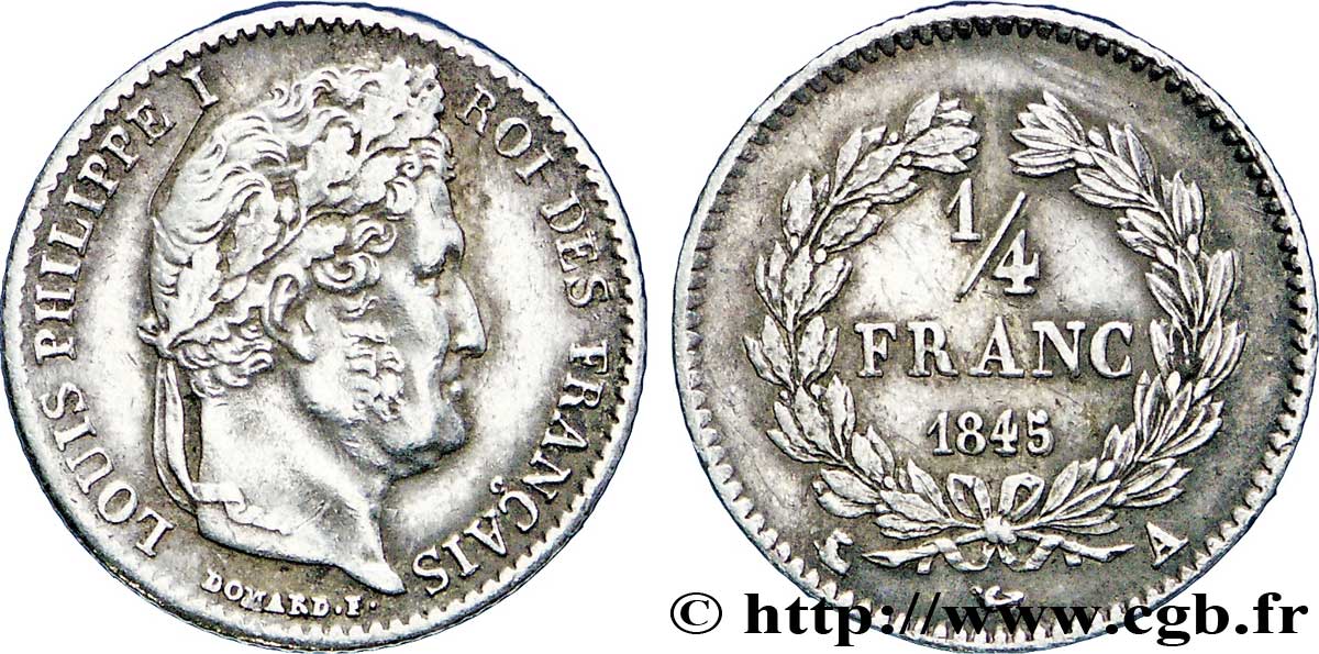 1/4 franc Louis-Philippe 1845 Paris F.166/102 SS50 