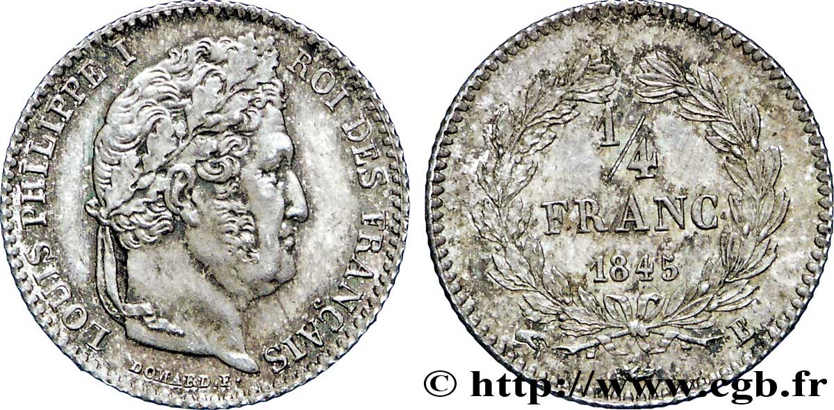 1/4 franc Louis-Philippe 1845 Rouen F.166/103 VZ60 