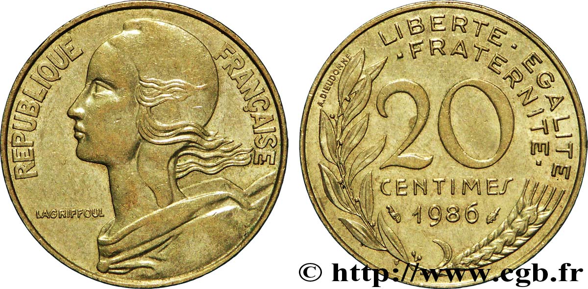 20 centimes Marianne 1986 Pessac F.156/26 AU54 