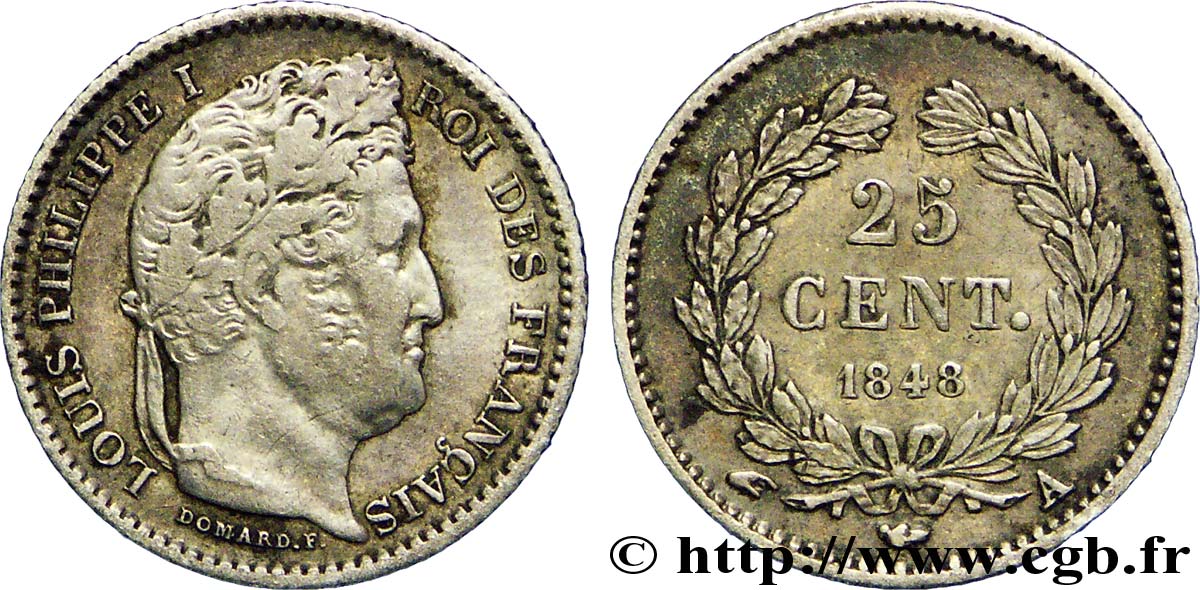 25 centimes Louis-Philippe 1848 Paris F.167/12 BB45 