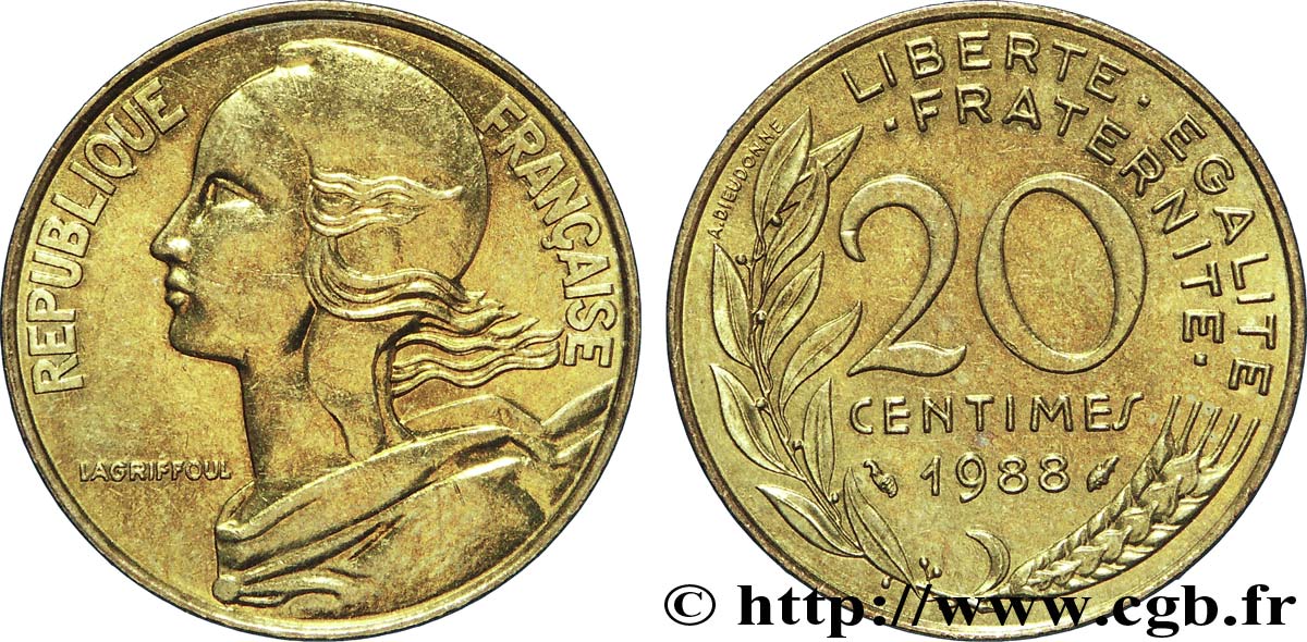 20 centimes Marianne 1988 Pessac F.156/28 MS60 