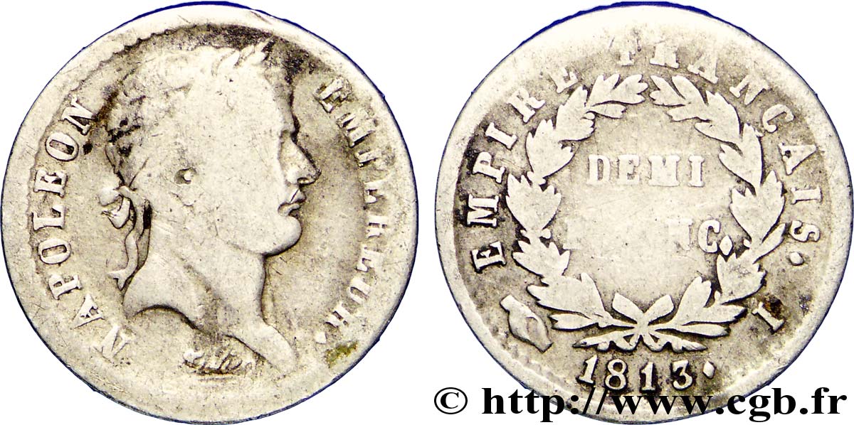 Demi-franc Napoléon Ier tête laurée, Empire français 1813 Limoges F.178/54 TB18 