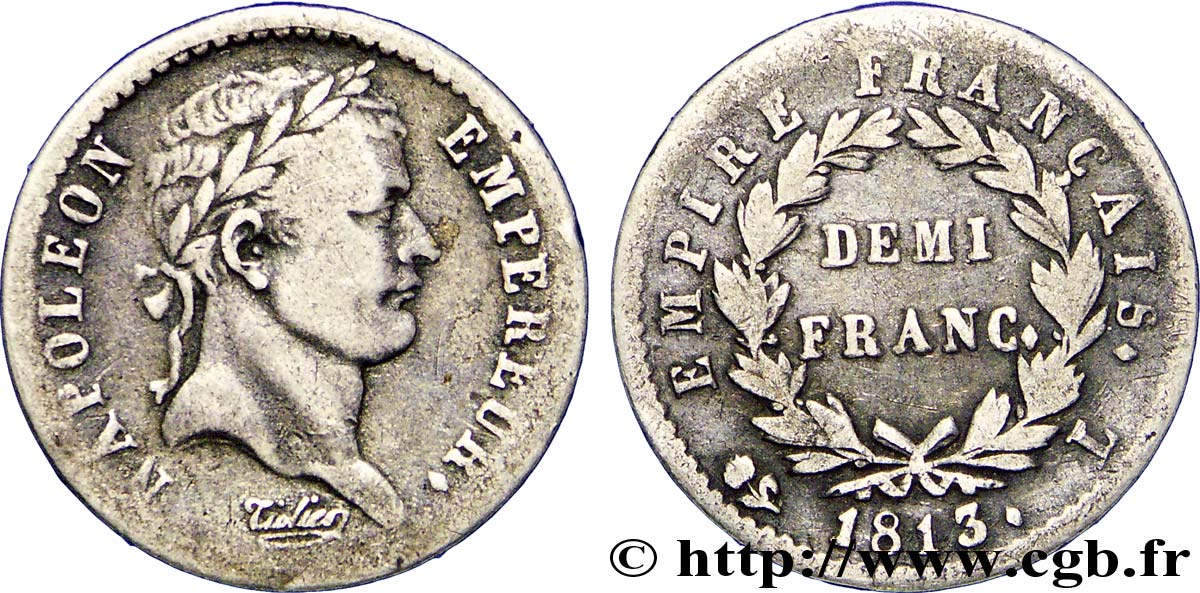 Demi-franc Napoléon Ier tête laurée, Empire français 1813 Bayonne F.178/56 S28 